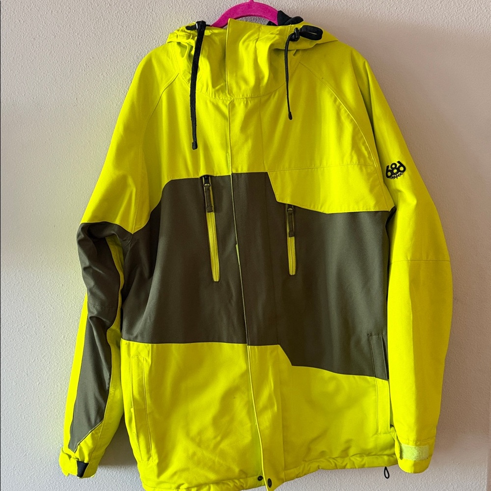 686 Men's Bright Yellow and Olive Ski Jacket